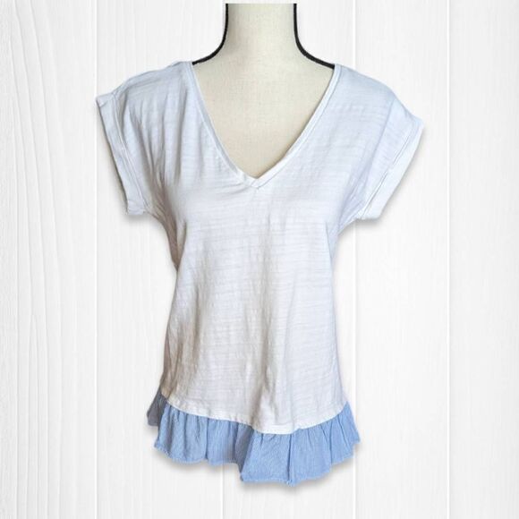 Loft Womens Top Layered Ruffled Hem Cap Sleeve White Medium Petite - Picture 1 of 8